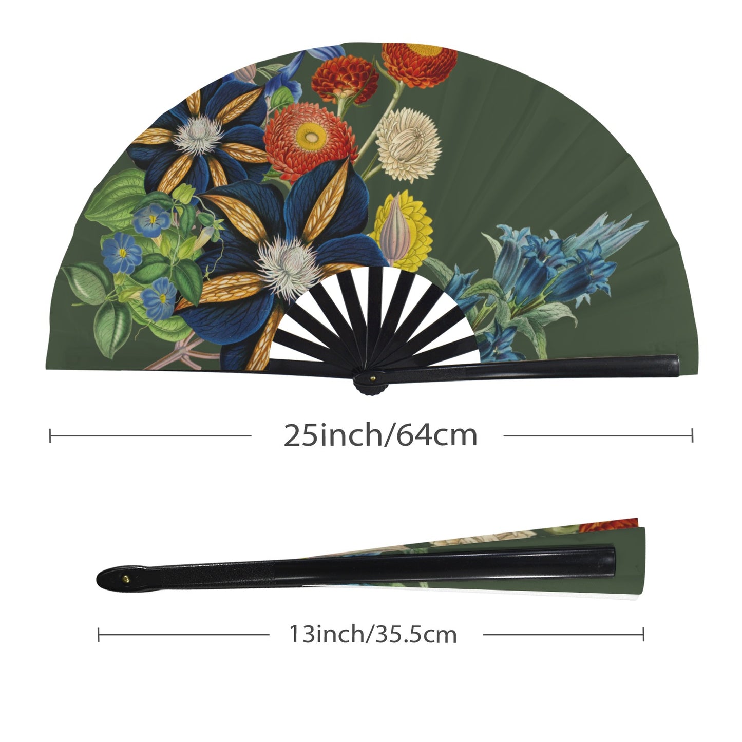 GREEN Floral Folding Clack Fan
