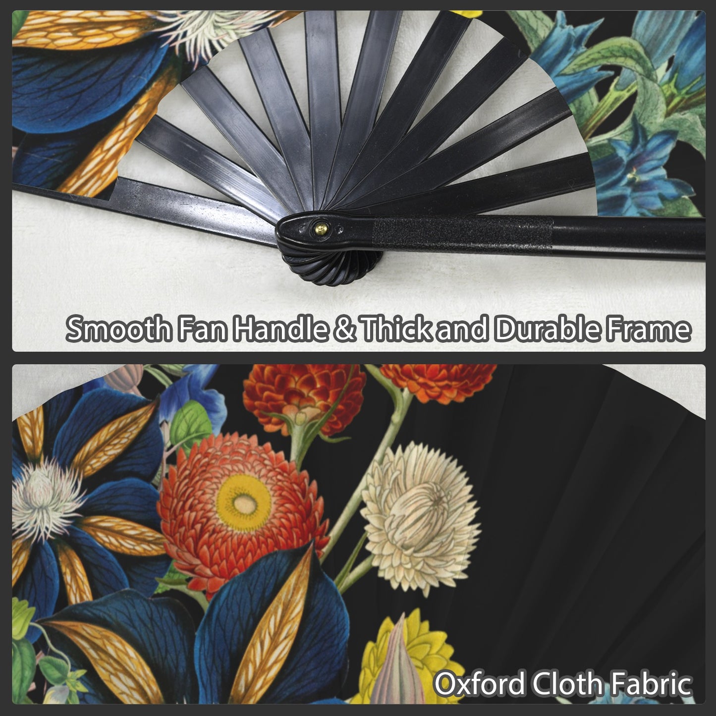 BLACK Floral Folding Clack Fan