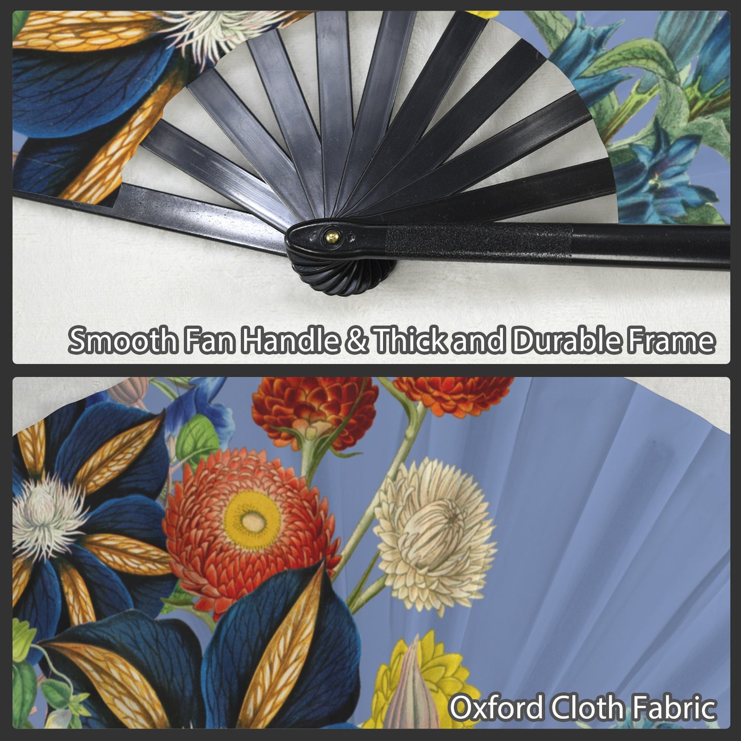 BLUE Floral Folding Clack Fan