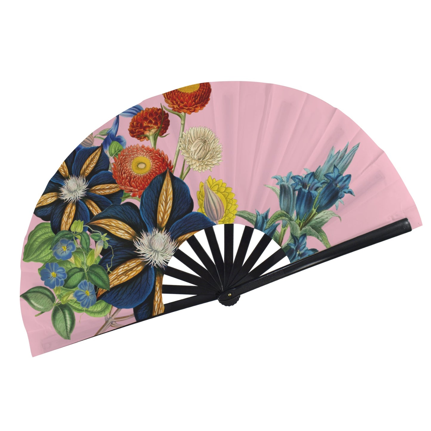PINK Floral Folding Clack Fan