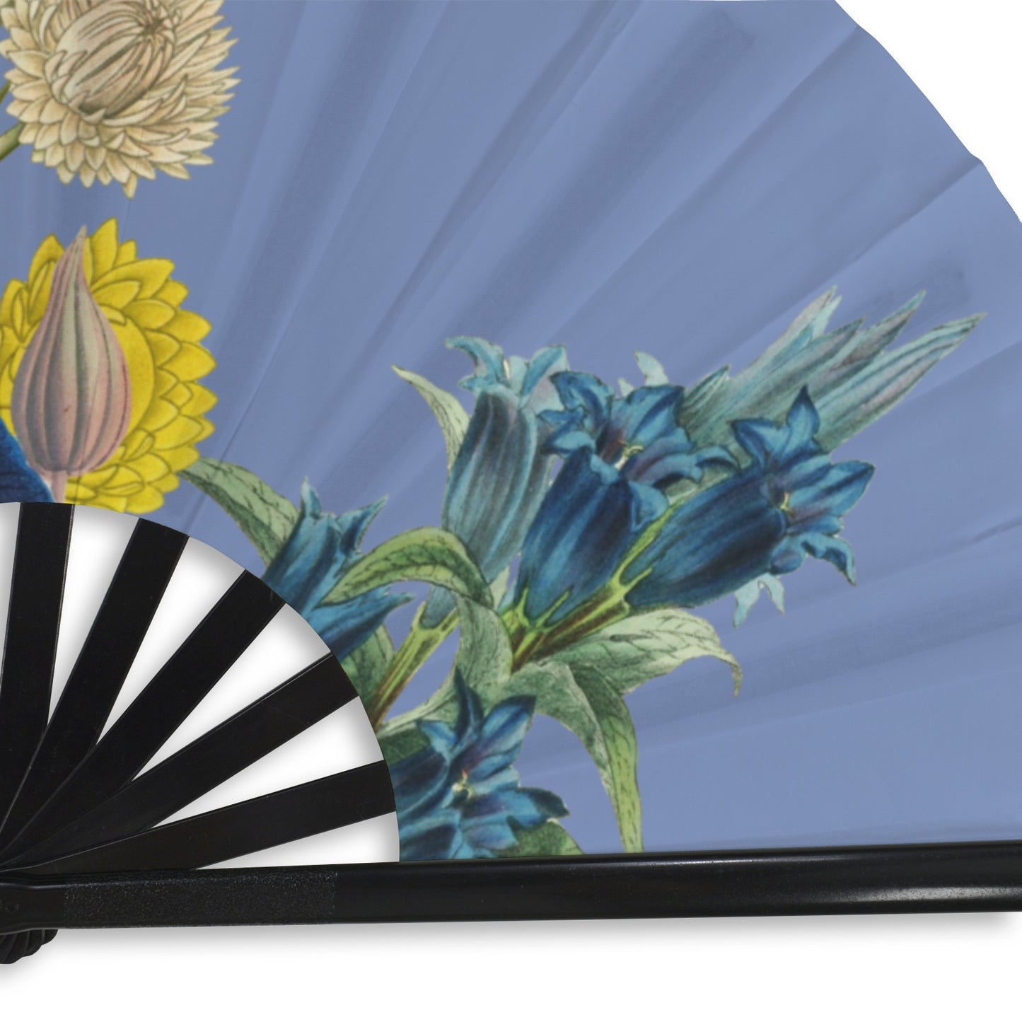 BLUE Floral Folding Clack Fan