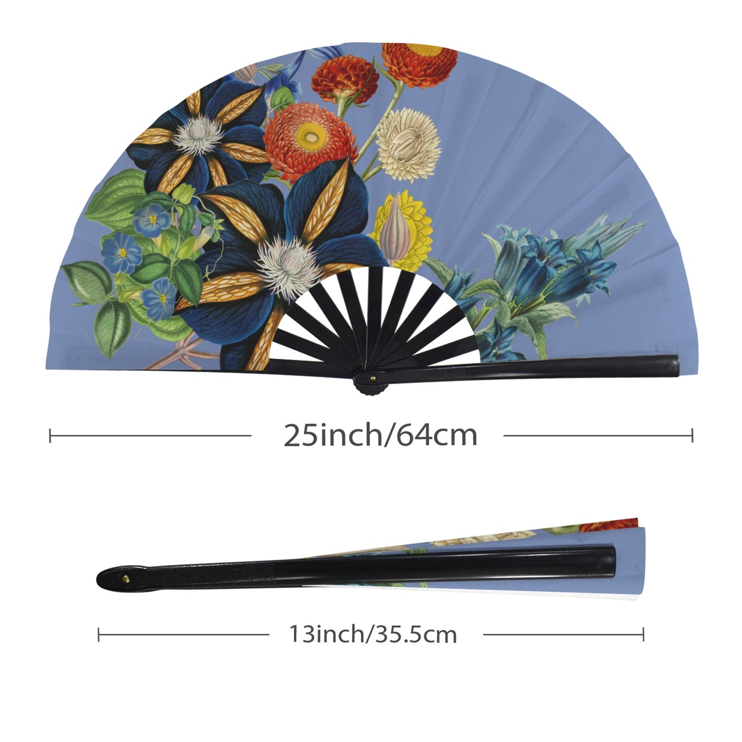 BLUE Floral Folding Clack Fan