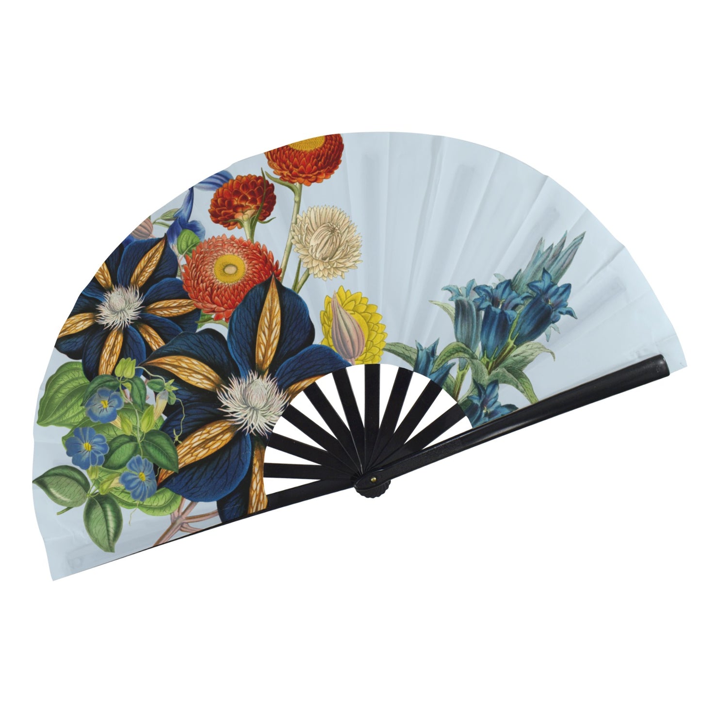 LIGHT BLUE Floral Folding Clack Fan