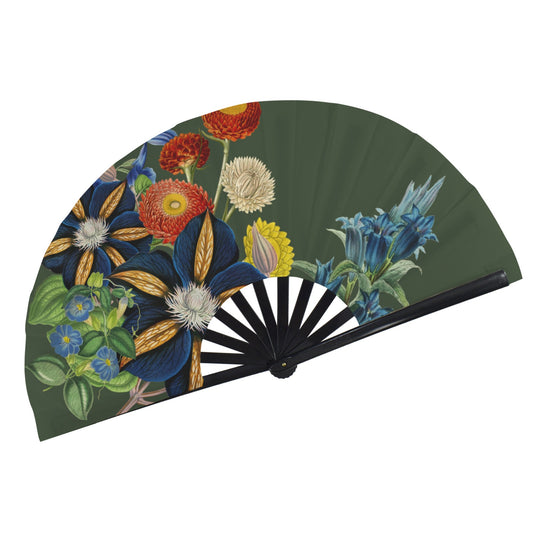 GREEN Floral Folding Clack Fan