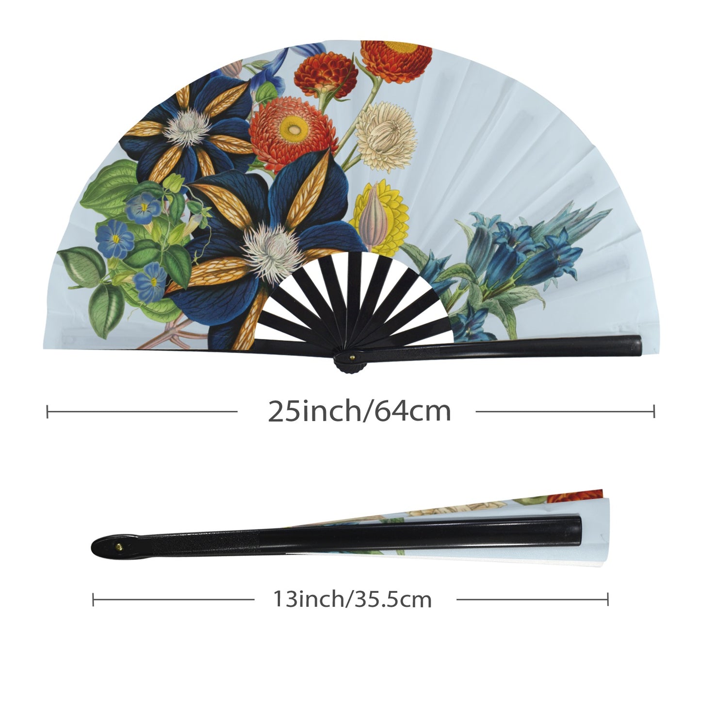 LIGHT BLUE Floral Folding Clack Fan