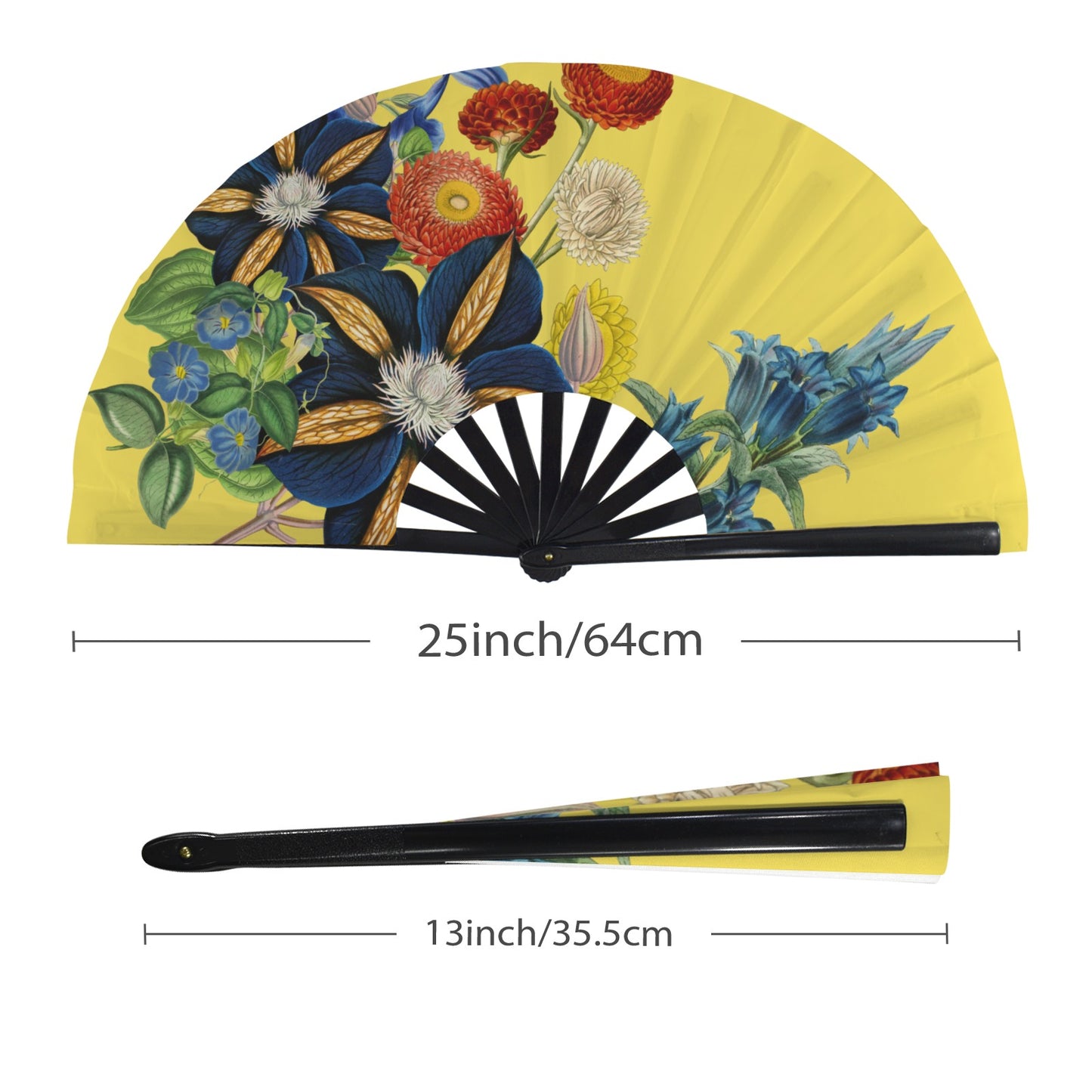 YELLOW Floral Folding Clack Fan