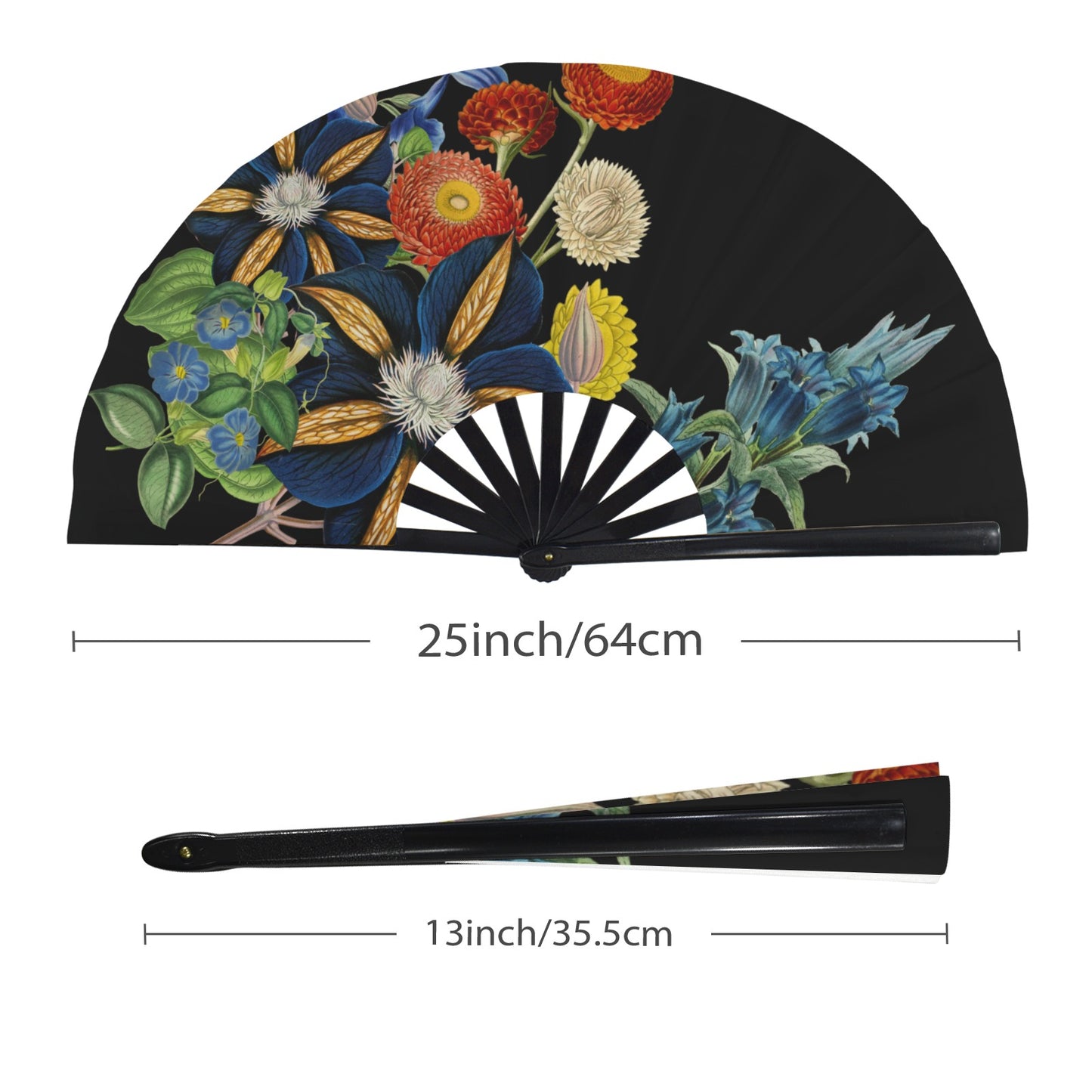 BLACK Floral Folding Clack Fan