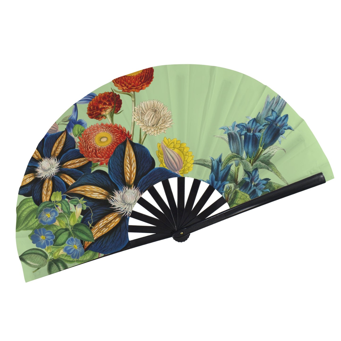 LIGHT GREEN Floral Folding Clack Fan