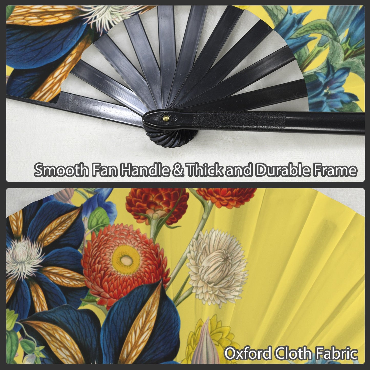 YELLOW Floral Folding Clack Fan