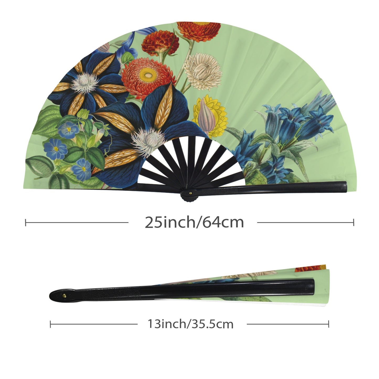 LIGHT GREEN Floral Folding Clack Fan