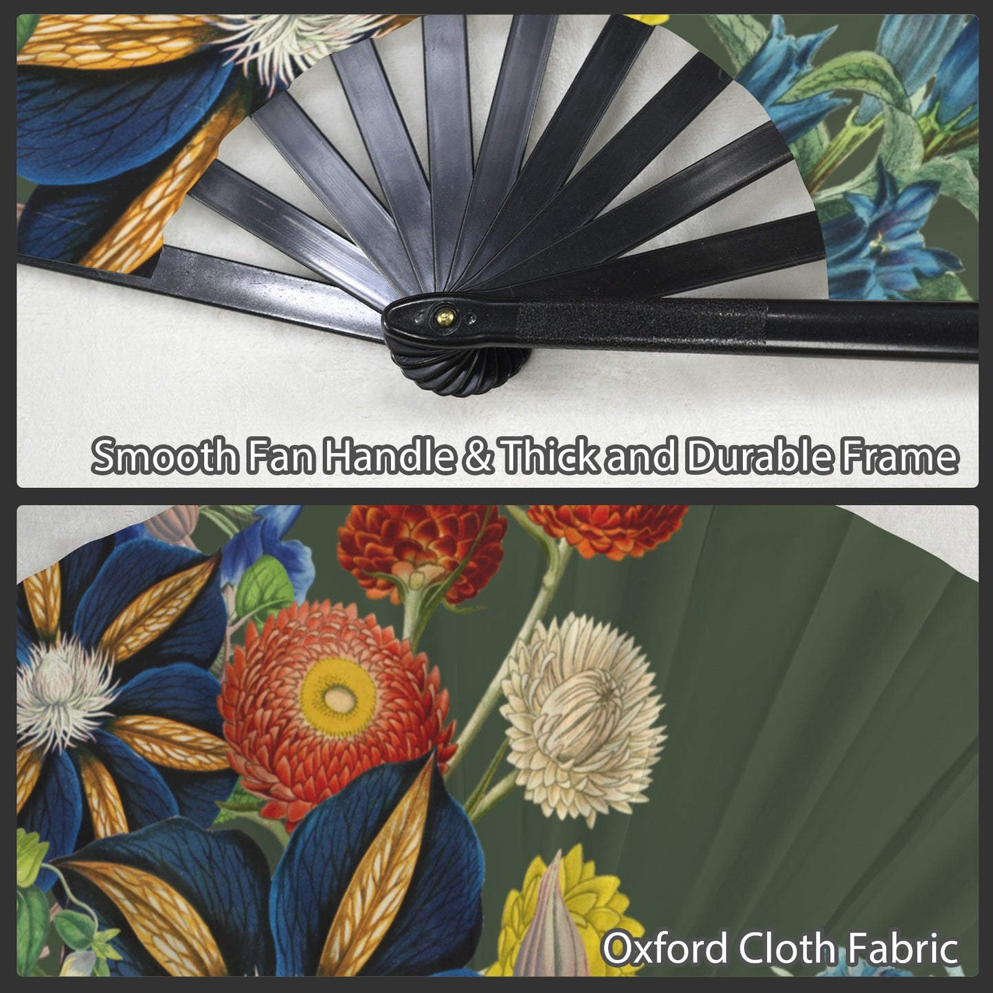 GREEN Floral Folding Clack Fan