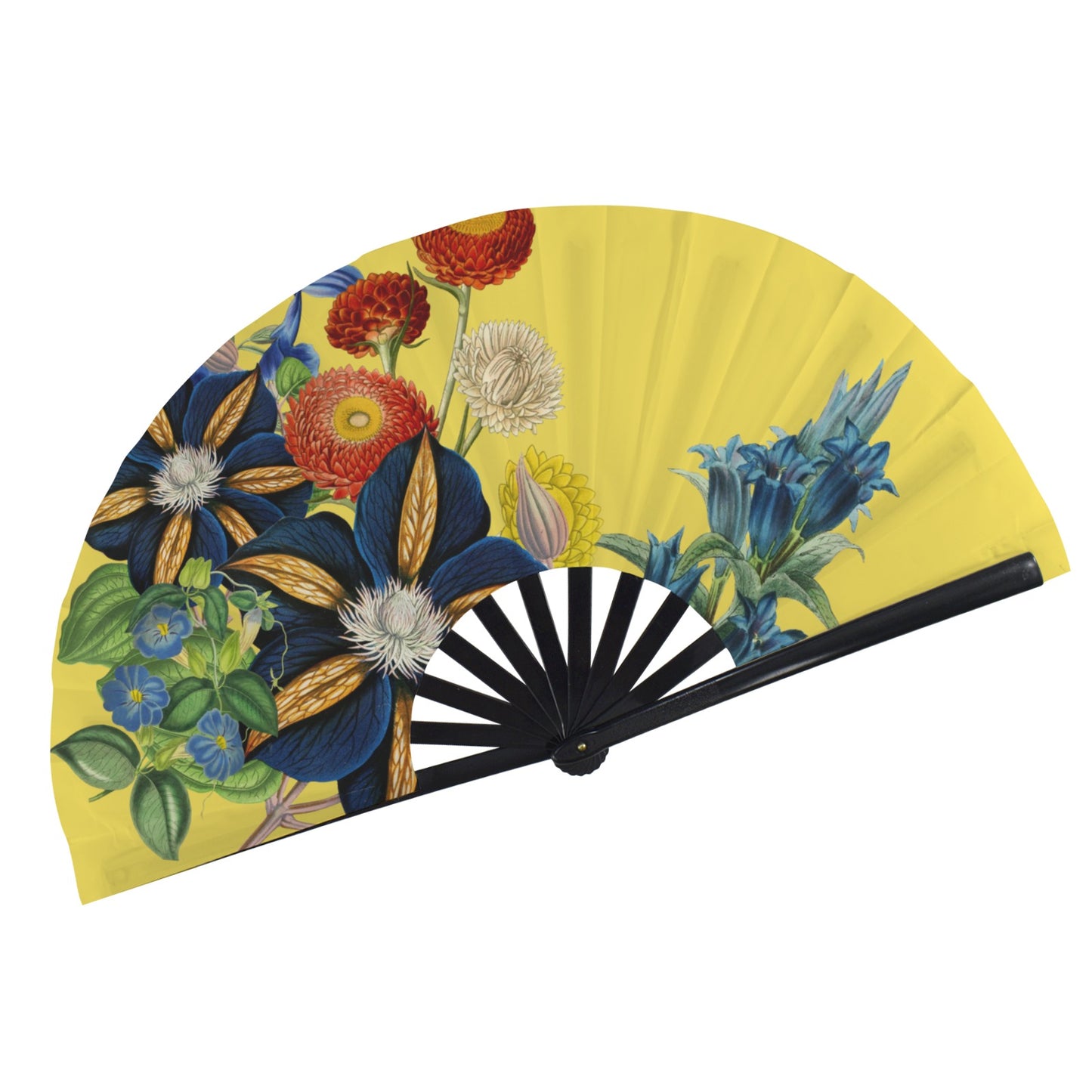 YELLOW Floral Folding Clack Fan