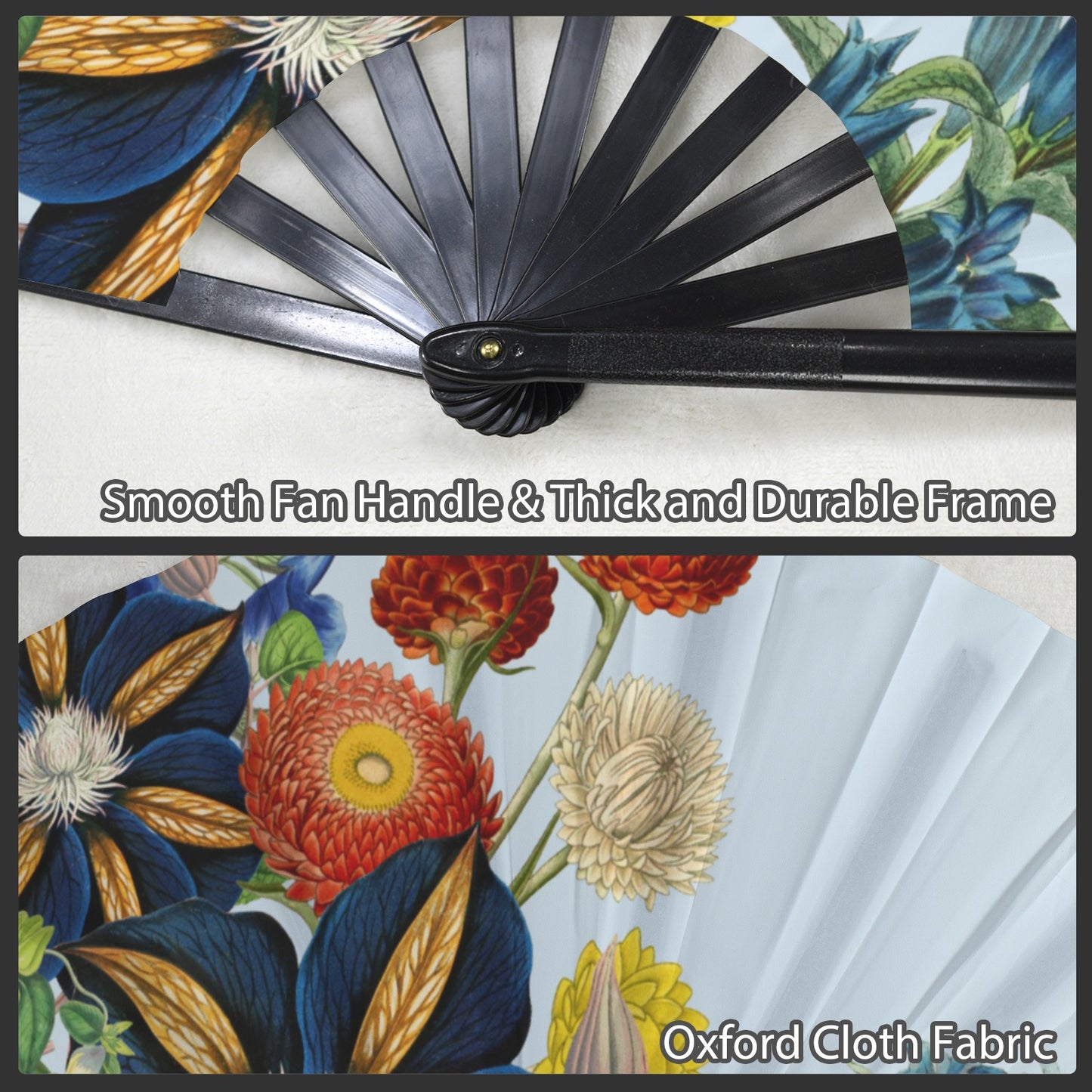 LIGHT BLUE Floral Folding Clack Fan