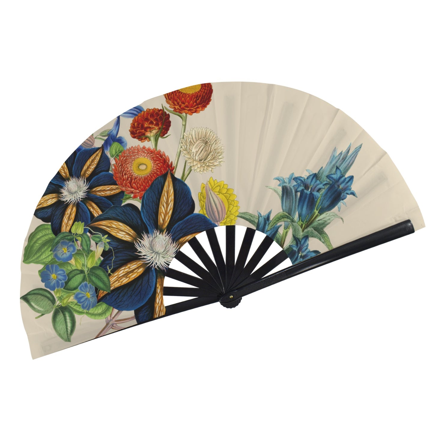 CREAM Floral Folding Clack Fan