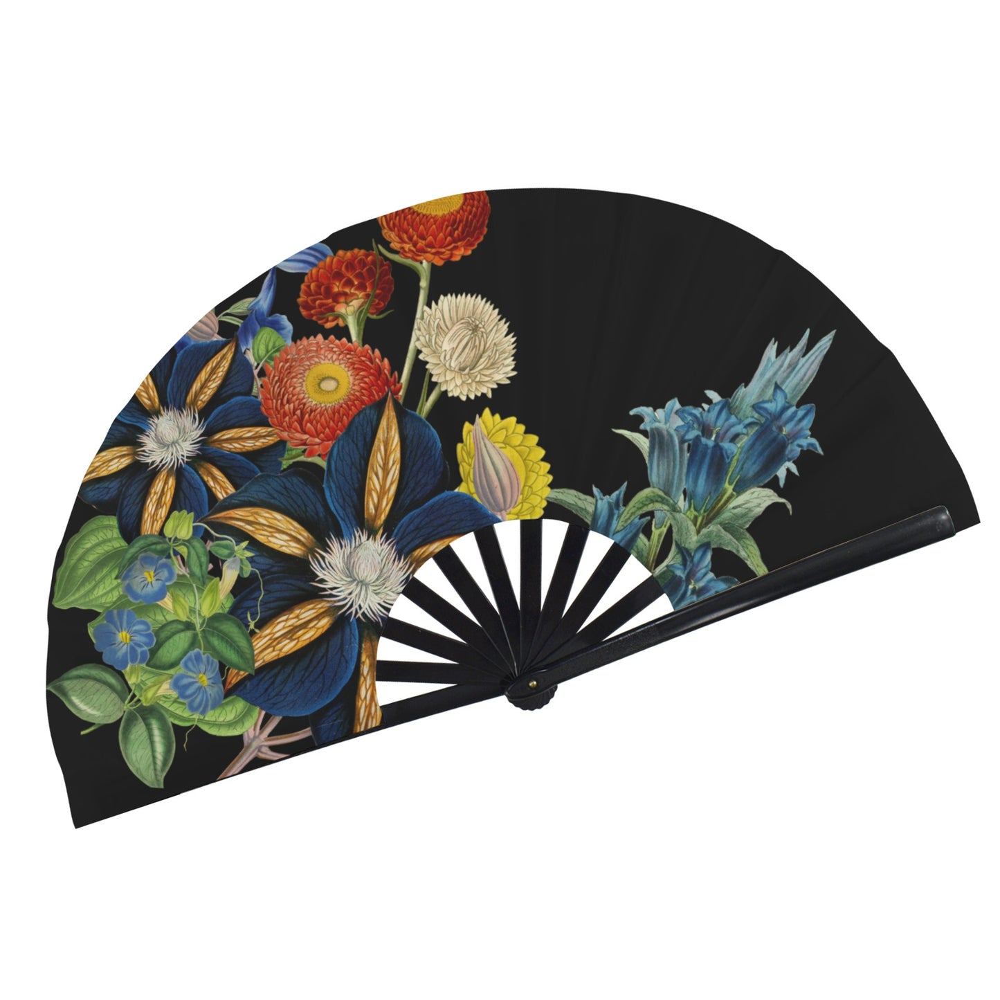 BLACK Floral Folding Clack Fan