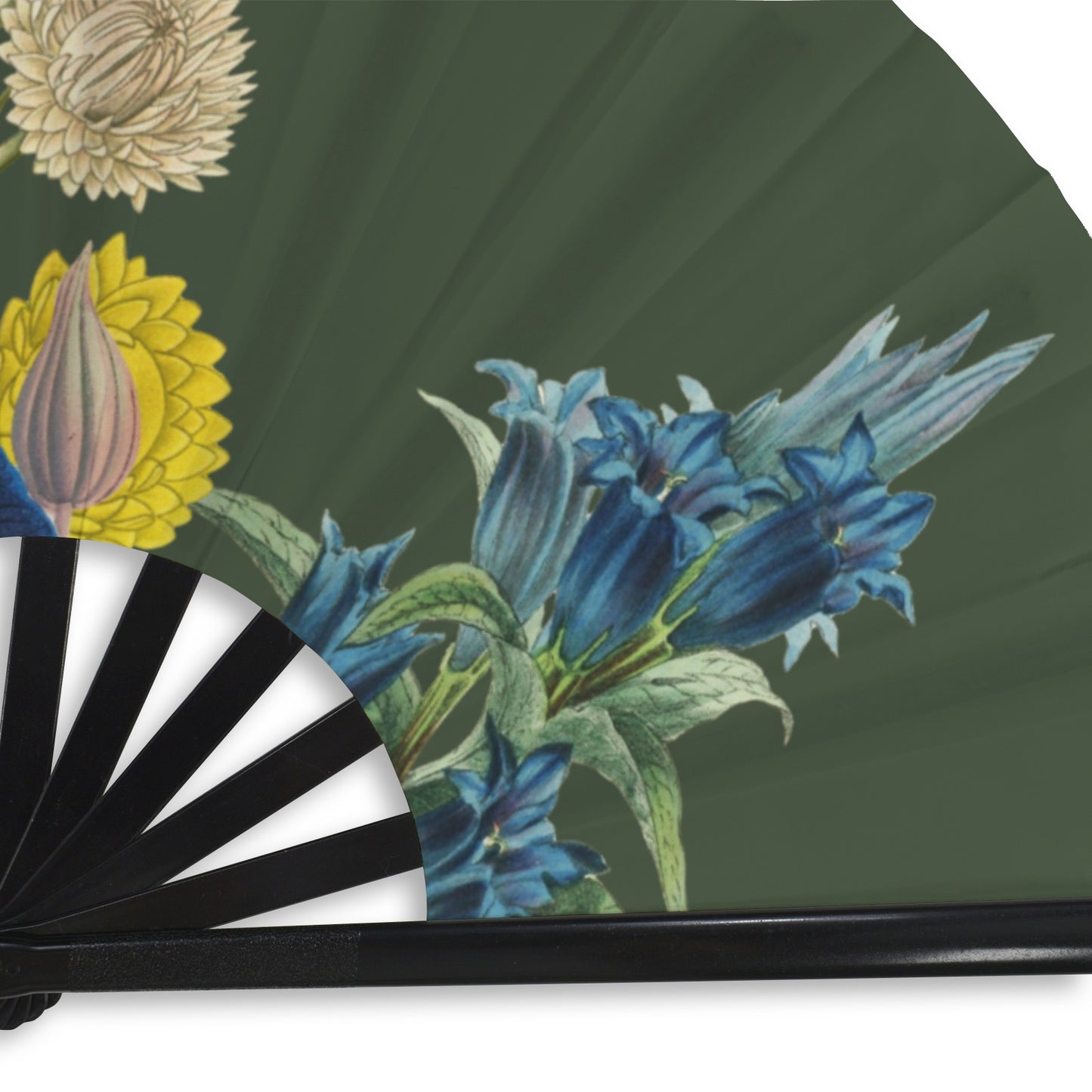 GREEN Floral Folding Clack Fan